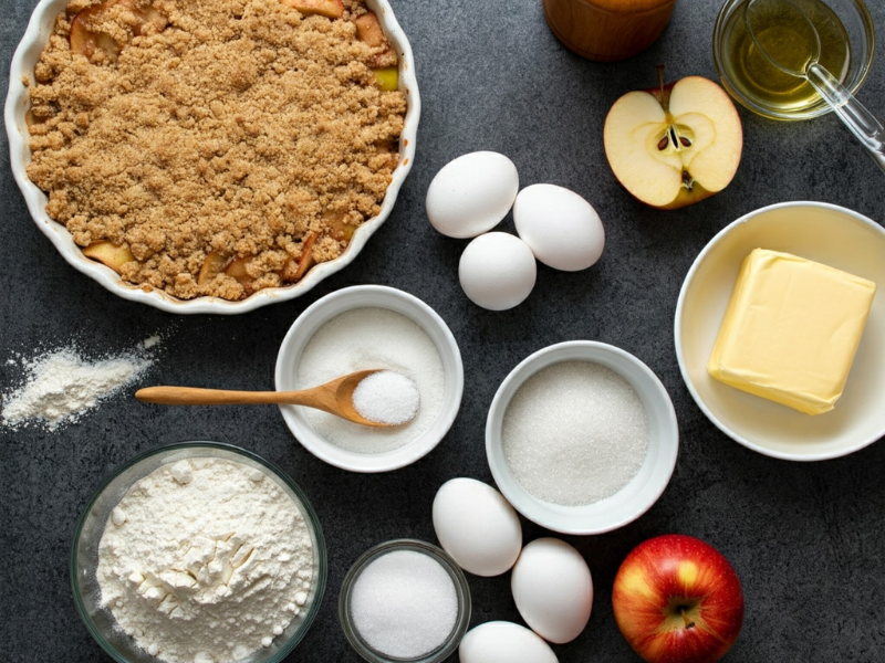 A bowl of apple crumble topped with a scoop of vanilla ice cream and a cinnamon stick.